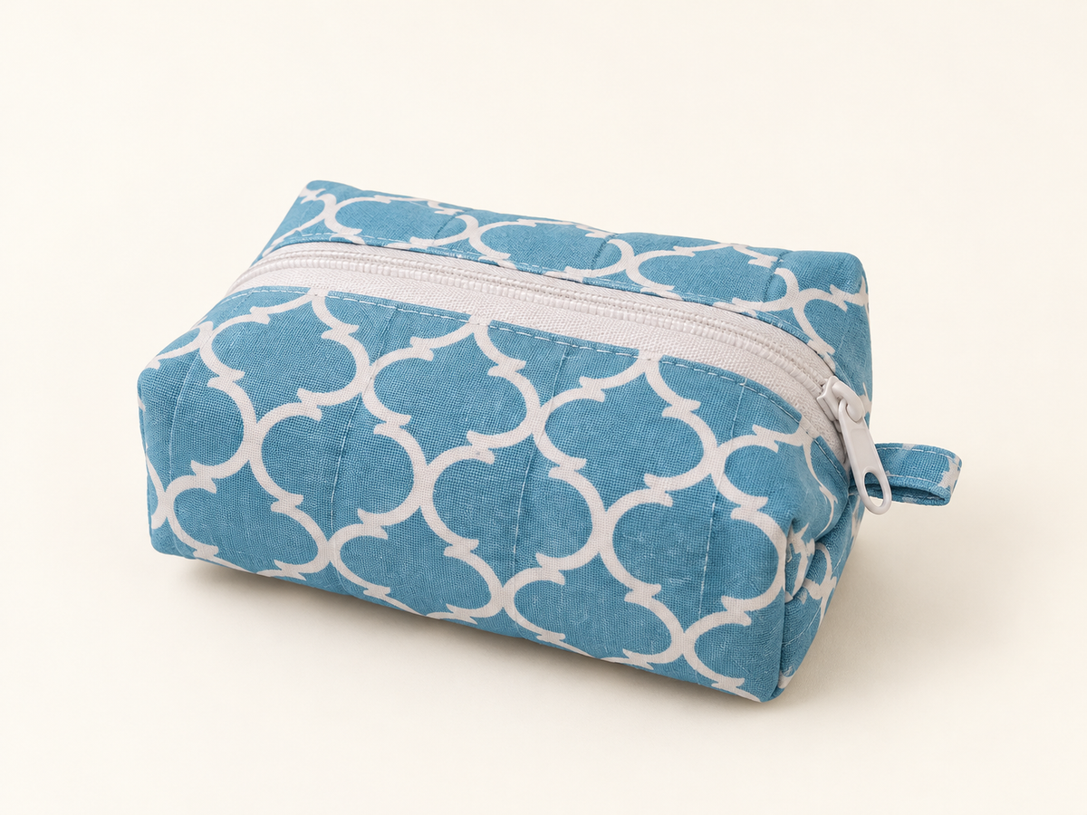 Life is Blue-tiful Blue Small Boxy Bag on a cream studio background