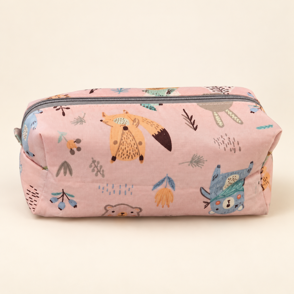 Pink Woodland Animals handmade makeup bag