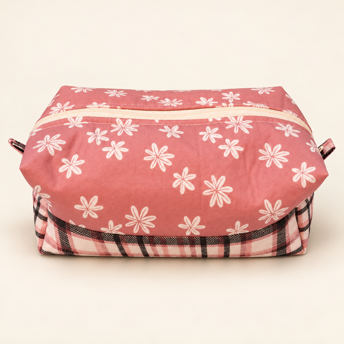 Pink Daisies & Plaid handmade makeup bag