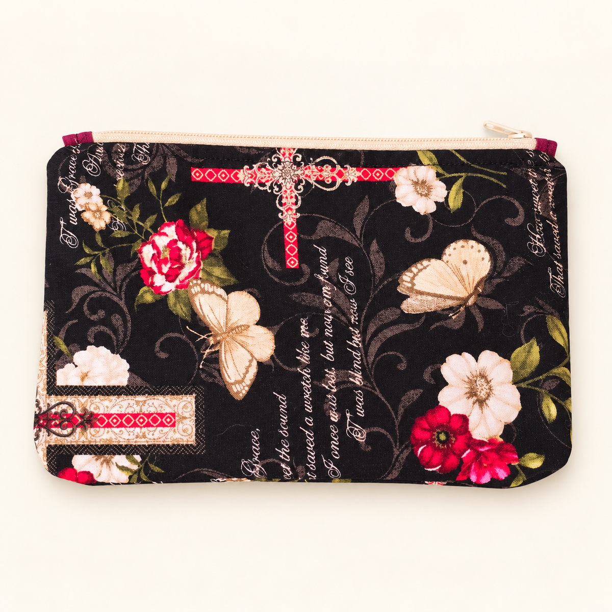 Floral Crosses & Butterflies pencil zipper case